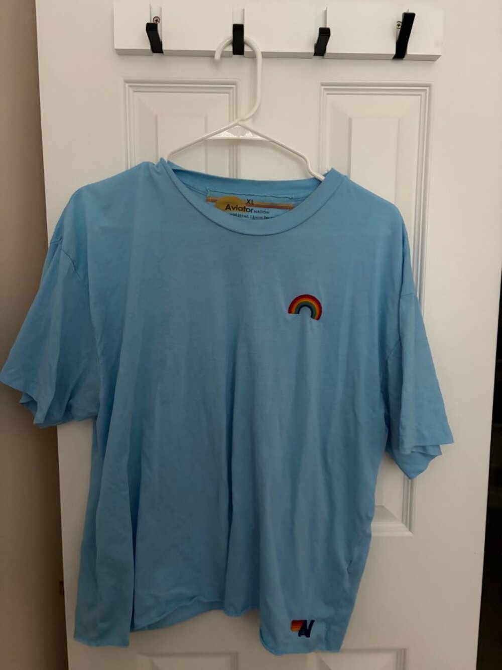 Aviator Nation Rainbow Stitch Tee Light Blue XL Good Condition